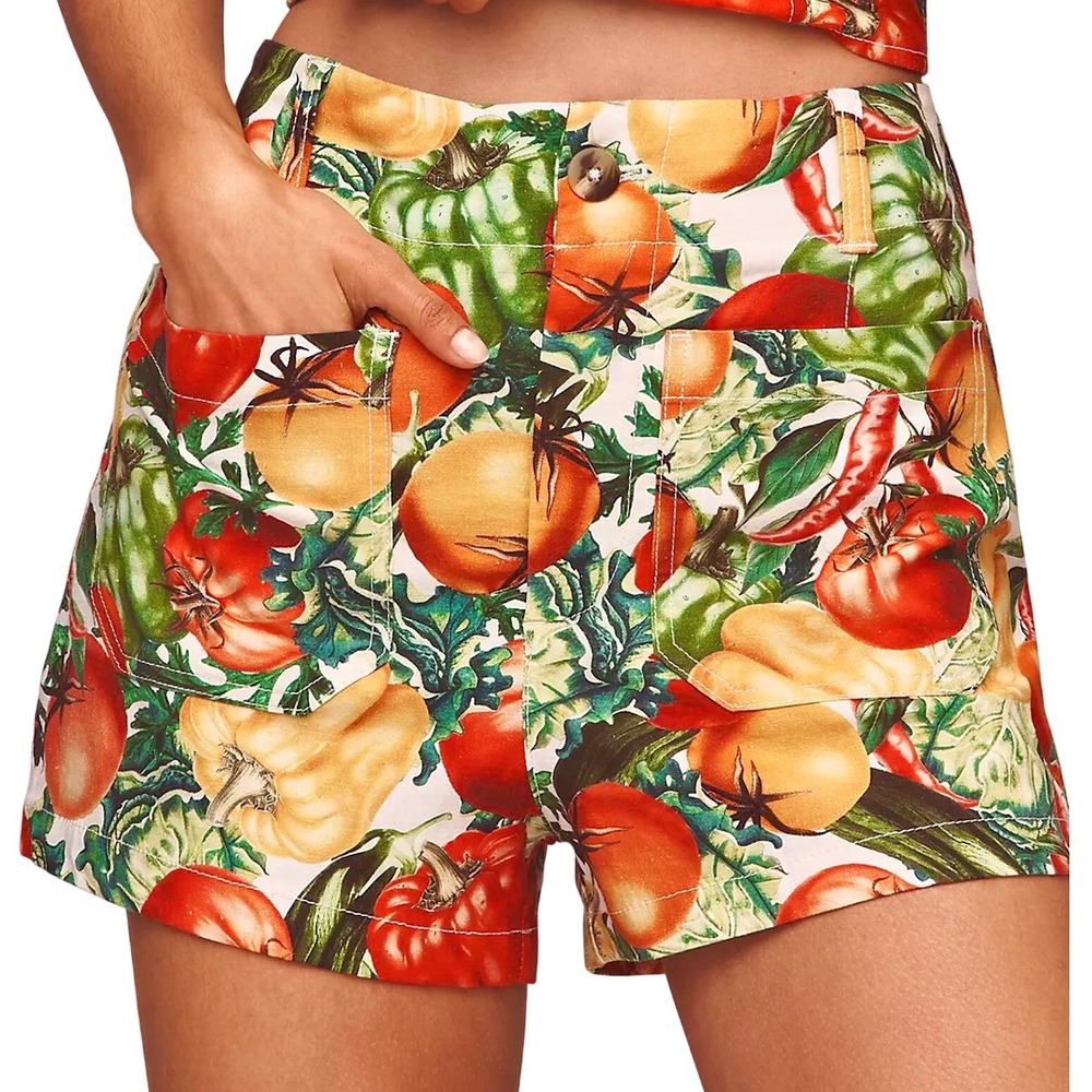 NWT Maeve Colette Linen Shorts Sz 25 Fruit All Over Print Stretch Anthropologie